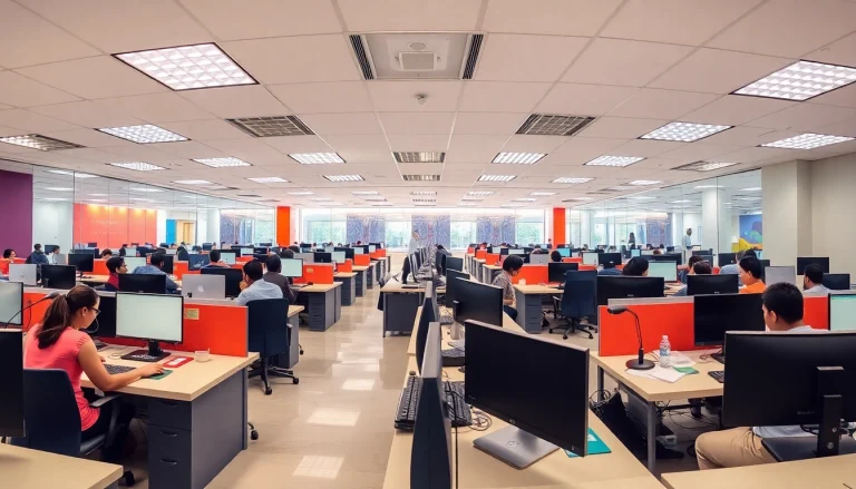 Efficient agents in Tijuana call centers providing exceptional customer service in a vibrant workspace.