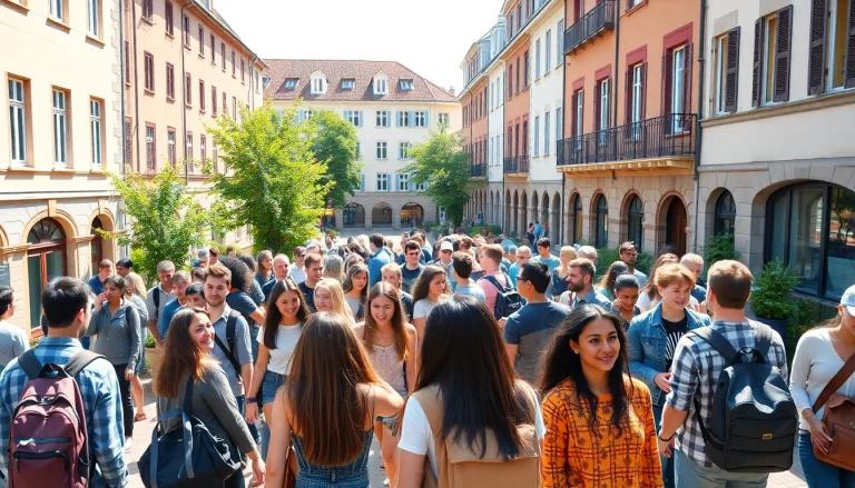 Students engaged in lively discussions on campus during Avrupa'da Üniversite Okumak, fostering multicultural connections.