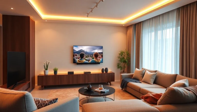 Watch your favorite shows with IPTV Suisse in a stylish home entertainment setup.