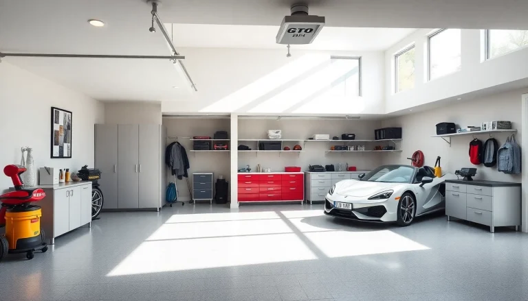 Showcase custom garages featuring innovative storage solutions and a modern design aesthetic.