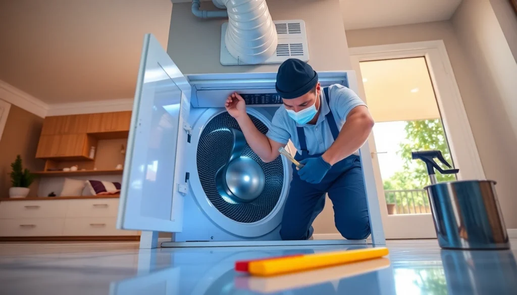 Efficient dryer vent cleaning salt lake city utah performed by expert technician in a well-lit home environment.