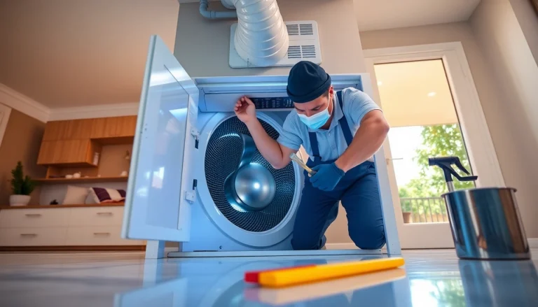 Efficient dryer vent cleaning salt lake city utah performed by expert technician in a well-lit home environment.