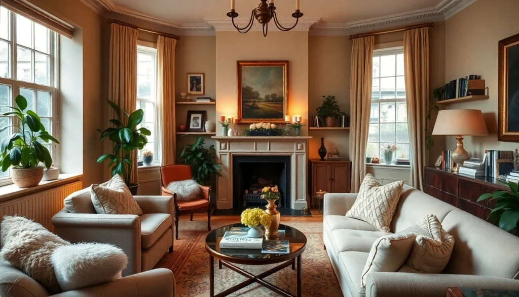 Experience the charm of a Bloomsbury living room filled with vintage decor and cozy textures.