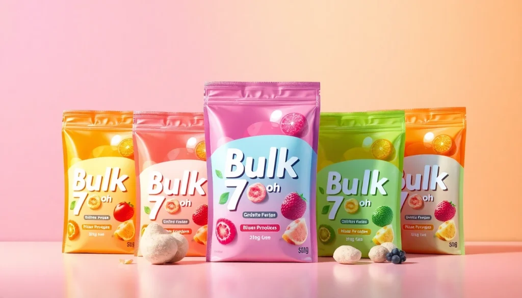 Showcase Bulk 7oh product packaging with vibrant designs that attract attention and emphasize quality and variety.