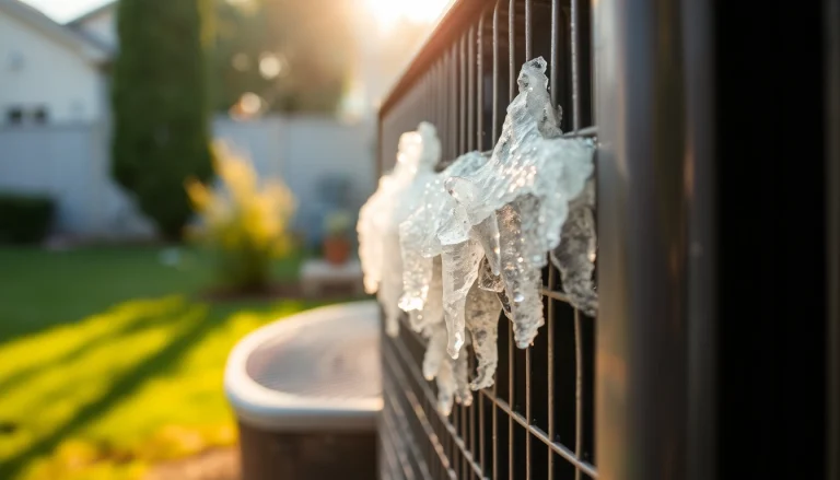 Central air conditioner not blowing cold due to ice buildup on the unit, highlighting repair needs in a backyard setting.