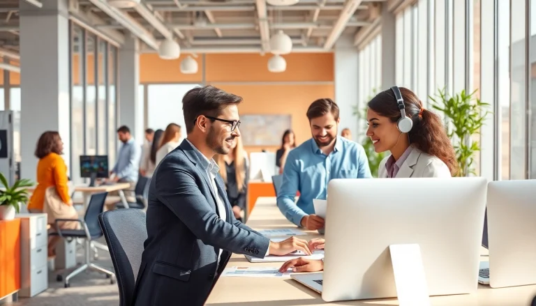 Illustration of Agentic AI seamlessly collaborating with users in a vibrant office space.