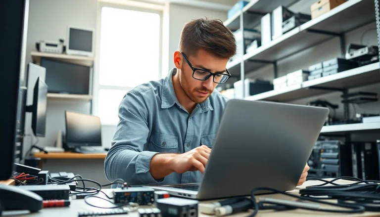 Riparazione pc torino: tecnico informatico esperto riparando un laptop in un ambiente moderno e professionale.