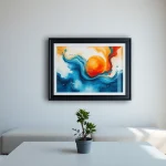Elegant 36x48 frame displaying vibrant artwork in a cozy living room setting.