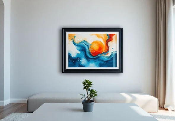 Elegant 36x48 frame displaying vibrant artwork in a cozy living room setting.