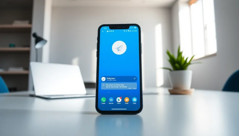 A professional visual of Telegram app's interface on a smartphone, showcasing the 电报官网 features.