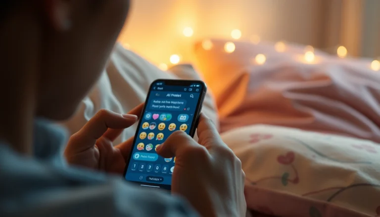 Interact with a chat sex ai on a smartphone in a cozy, intimate setting.