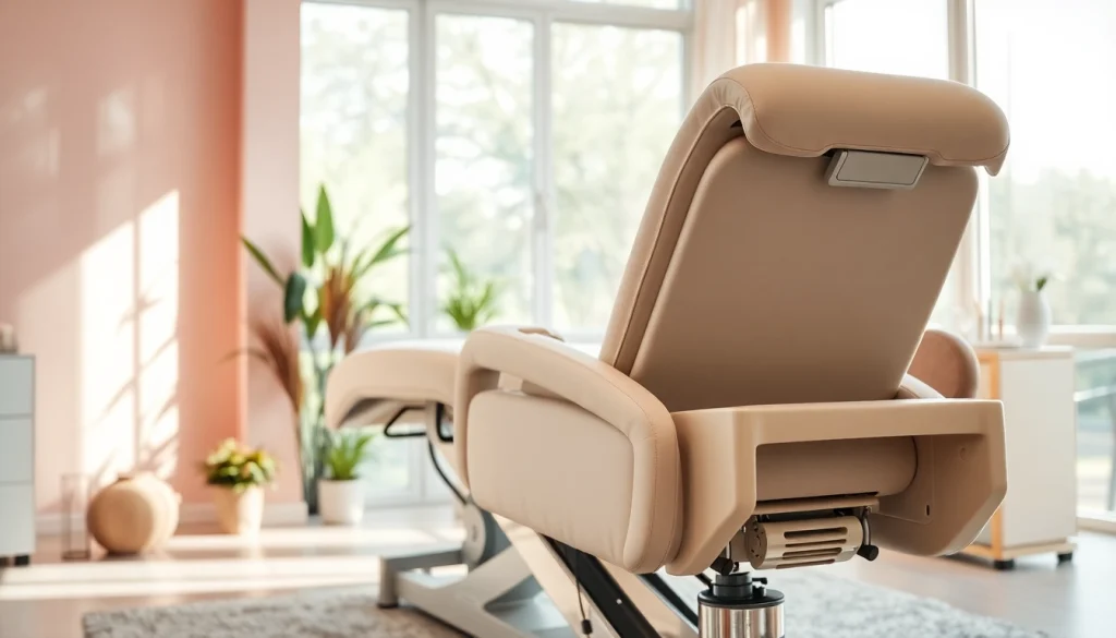 Ergonomischer liege Kosmetik mit hochwertiger Polsterung in einem modernen Salonambiente.