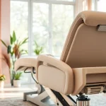 Ergonomischer liege Kosmetik mit hochwertiger Polsterung in einem modernen Salonambiente.