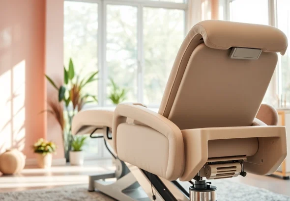 Ergonomischer liege Kosmetik mit hochwertiger Polsterung in einem modernen Salonambiente.