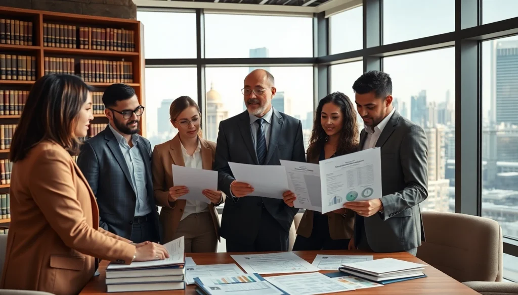 Consultant discusses trademark registration in dubai with a diverse team in a modern office.