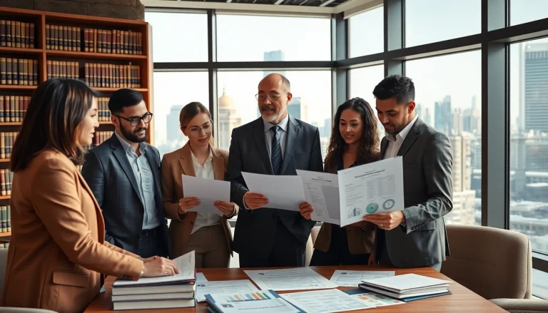 Consultant discusses trademark registration in dubai with a diverse team in a modern office.