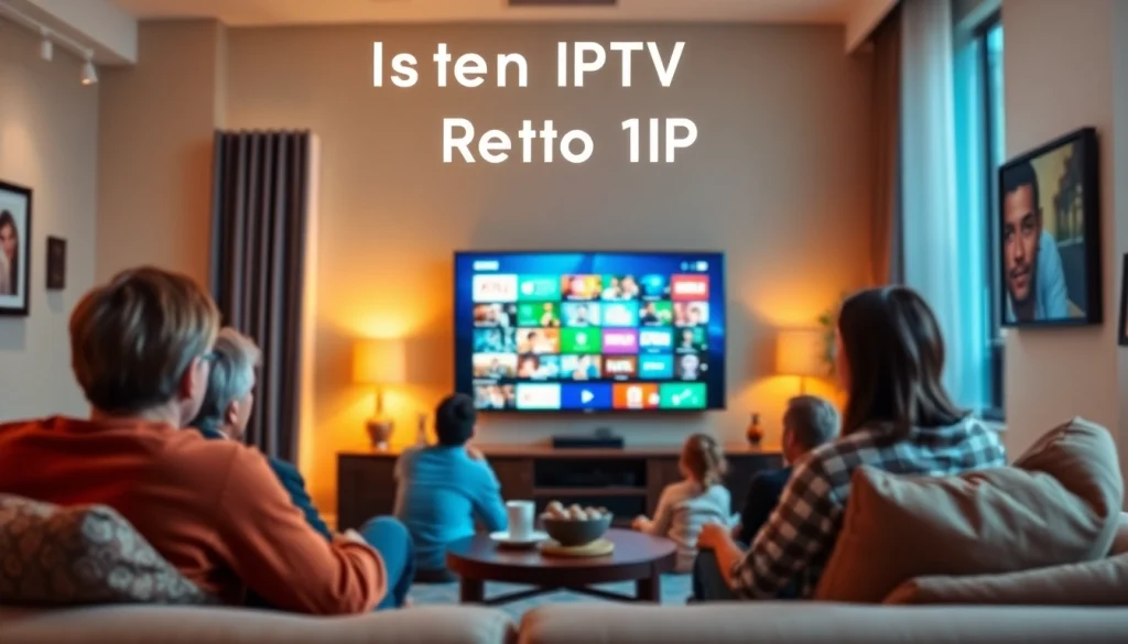 Enjoy a free trial IPTV subscription with family in a cozy living room setup.