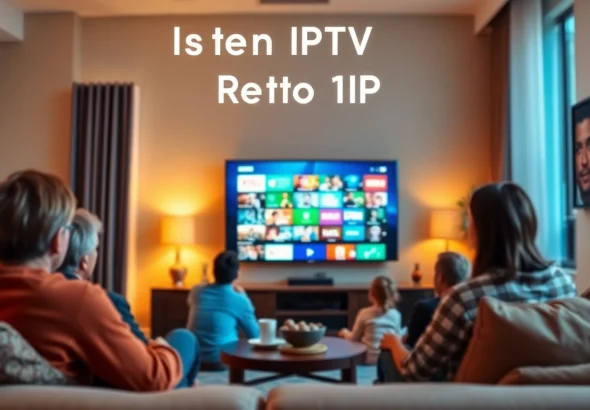 Enjoy a free trial IPTV subscription with family in a cozy living room setup.