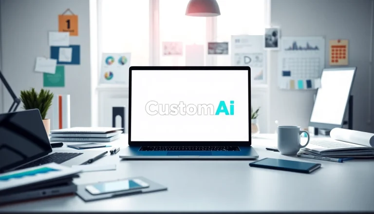 Create a unique custom AI logo design using innovative and professional tools featured in a modern workspace.