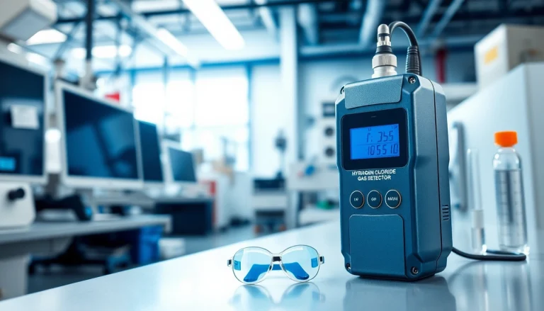 Showcase of a Hydrogen Chloride gas detector in a modern lab environment highlighting its advanced features.