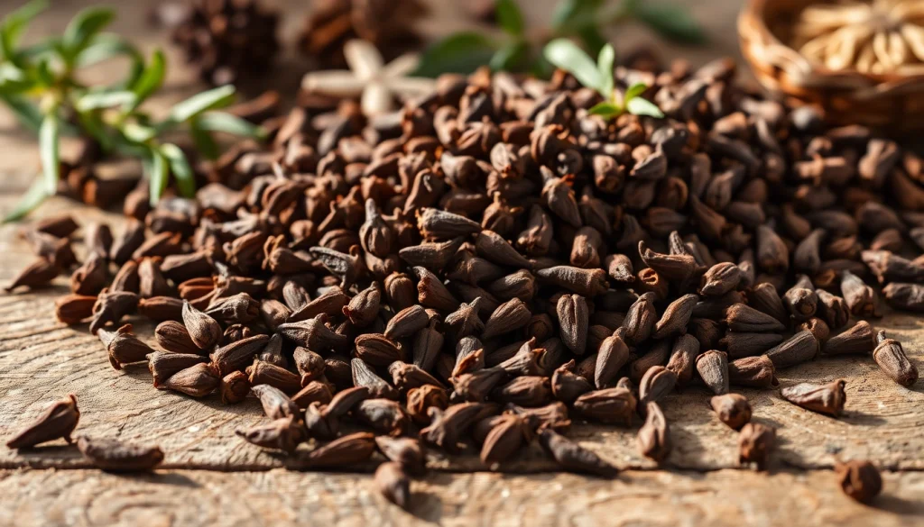 Enhance dishes with cloves, featuring whole dried flower buds in a rustic kitchen setting.