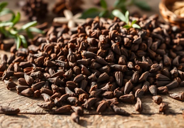 Enhance dishes with cloves, featuring whole dried flower buds in a rustic kitchen setting.