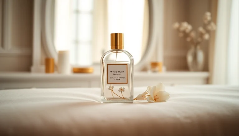Peut-on admirer un parfum White musk élégant sur une surface en velours douce, illuminé d'une lumière naturelle ?