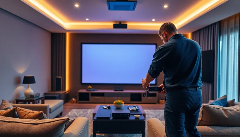 Transform your viewing experience with professional home theater installation near me showcasing modern setup features.