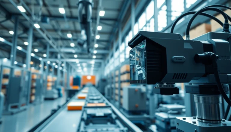 Machine vision system capturing product images during industrial assembly for quality control.