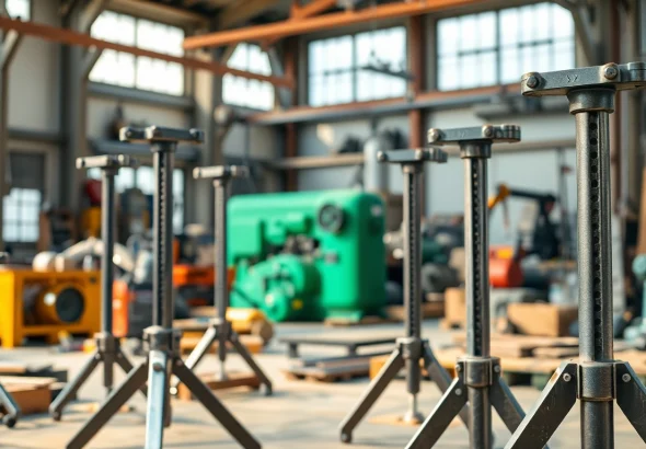 Pipe stands showcased in a bright workshop environment, highlighting durability and versatility.