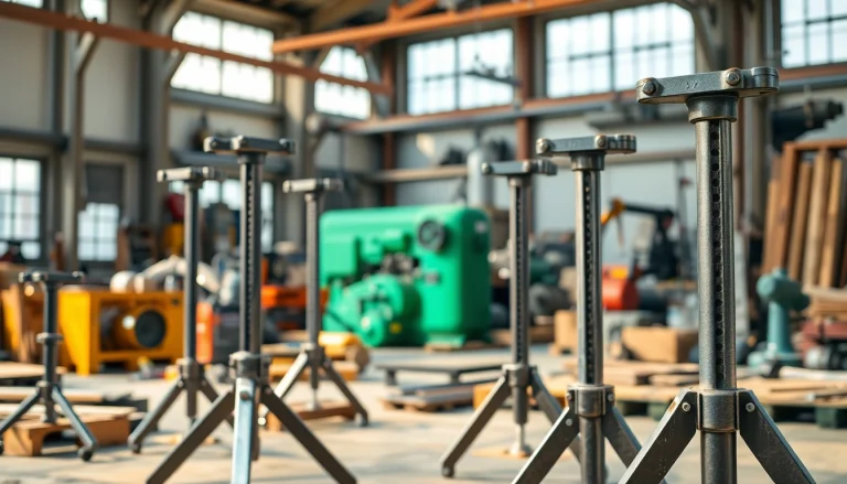 Pipe stands showcased in a bright workshop environment, highlighting durability and versatility.