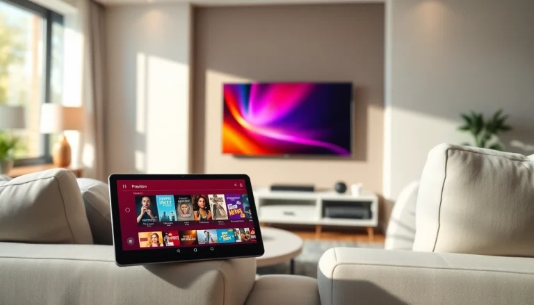 Experience top-quality IPTV Subscription USA with a sleek tablet showcasing vibrant streaming channels.
