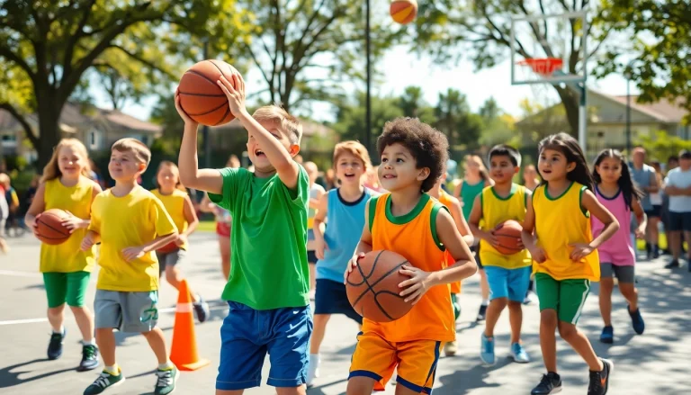 Young basketball enthusiasts practicing skills at a lively community camp.