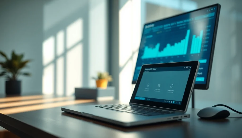 Review AI checker tool in a modern workspace with data analytics background.
