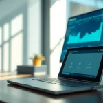 Review AI checker tool in a modern workspace with data analytics background.
