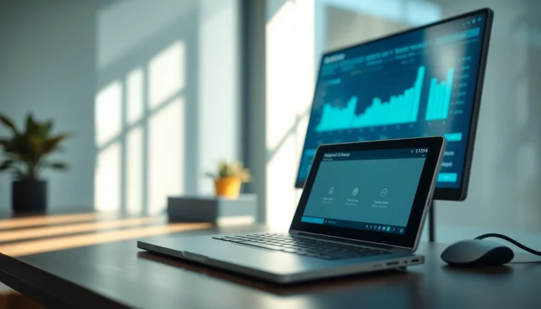 Review AI checker tool in a modern workspace with data analytics background.
