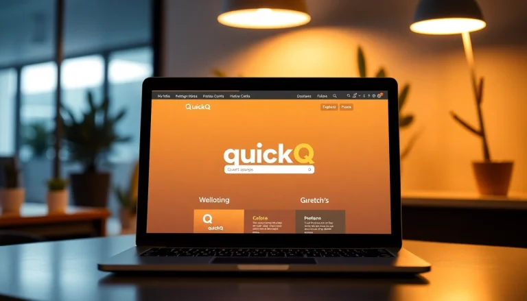 Engage with quickq官网 on a modern laptop in a stylish workspace setting showcasing productivity and technology.