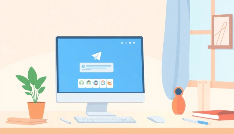 Download telegram下载电脑版 on a stylish computer screen with vibrant interface and user-friendly design.