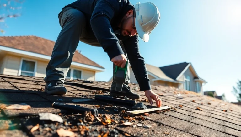 Contractor assessing roof damage to provide insurance roofing claims help for homeowners.