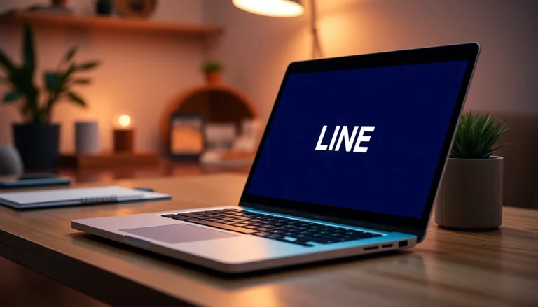 Download the LINE app on your computer with an inviting workspace layout and a clear laptop display.