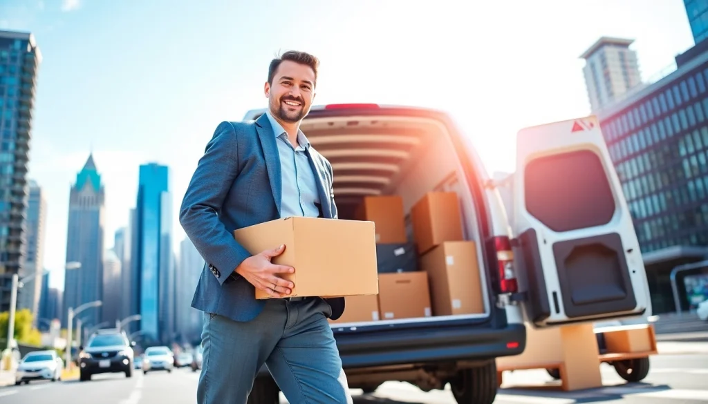 Efficient man and van moving service handling household items in a city environment.
