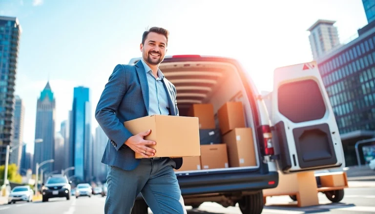 Efficient man and van moving service handling household items in a city environment.