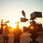 Engaging film crew as a leading 영상제작업체 captures vibrant promotional video outdoors.