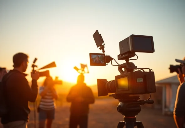 Engaging film crew as a leading 영상제작업체 captures vibrant promotional video outdoors.