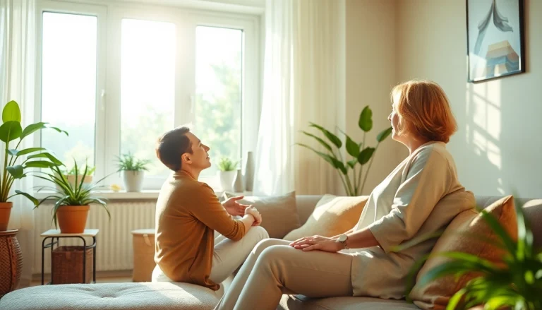 Guide for healing trauma in a serene therapy environment with compassionate interaction.