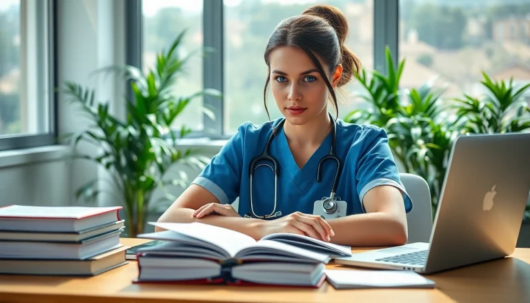 Nursing homework help for students surrounded by study materials, promoting academic success.