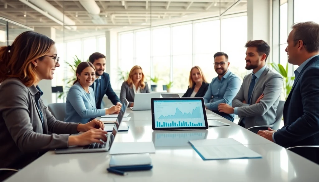Team of Quickplus Business Consultants collaborating in a modern office, showcasing professionalism.