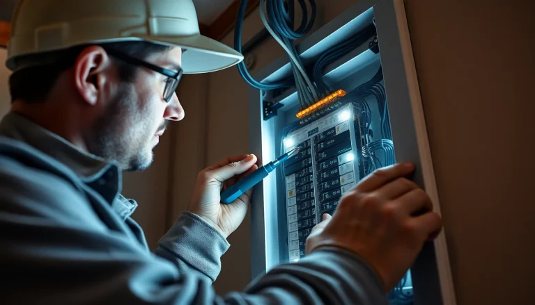 Electrical Service technician troubleshooting an electrical panel in a residential setting