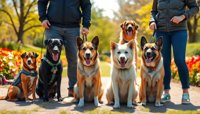 Trained service dogs for sale showcasing their skills in a bright, supportive outdoor environment.