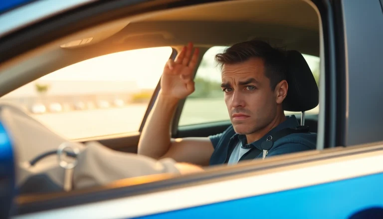 Driver frustrated after realizing Keys Locked in Car, looking for solutions to retrieve them.